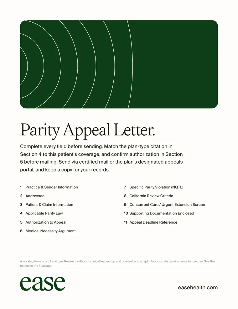 Parity Appeal Letter